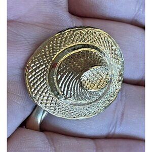 Panama Hat Gold Tone Brooch Pin